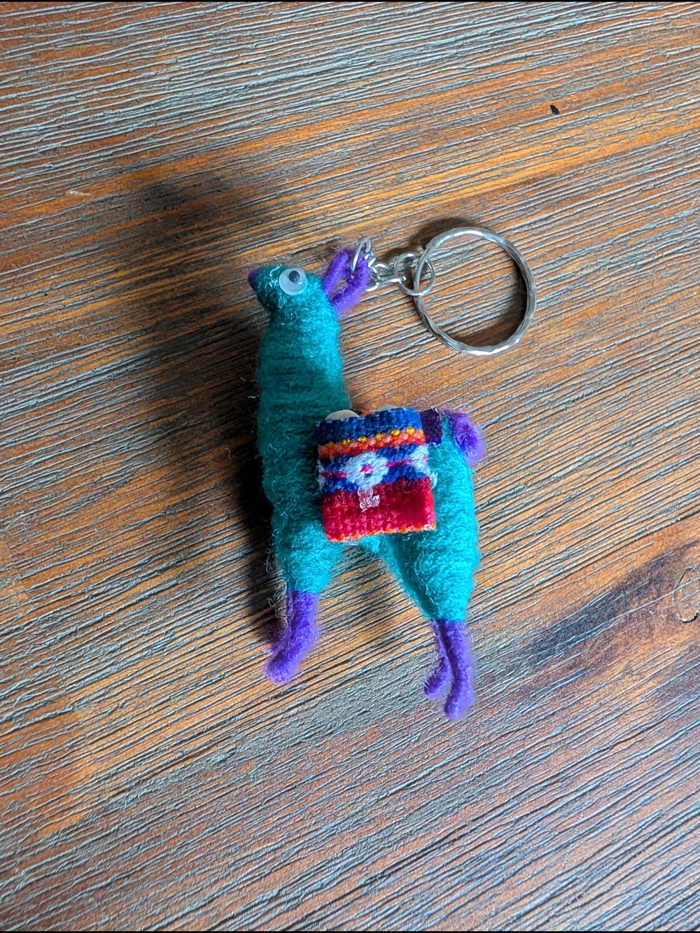 Turquoise & Purple Llama Keyring with Colorful Saddle
